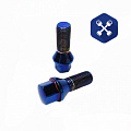 Болт колеса М14х28х1.5 с юбкой конус, ключ 17 (синий хром)