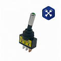 Тумблер (2-х позиционный) рычажный (с фиксацией) 12В/20А (подсветка LED зеленая) ("Альтернатива")