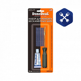 Набор для ремонта шин бескамерных (шило для жгута, 10 жгутов, клей) ("DoneDeal")