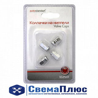 Колпачок на ниппель колеса декоративный металлический (цвет: серебро) шестигранные ("AutoStandart")