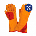 Перчатки утепленные (спилковые, оранжево-красные, манжета - крага для сварщика) ("Siberia")